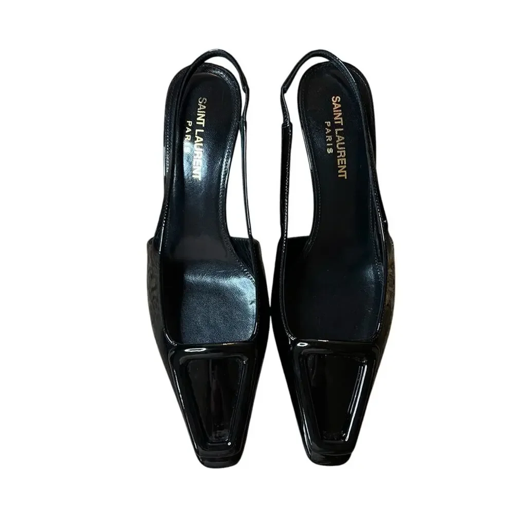 Saint Laurent Tom Slingback Pump 60 Black Patent Leather Kitten NEW EU 36 US 6 - Picture 5 of 14